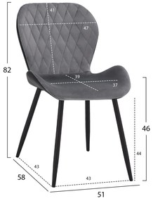 Καρέκλα ADALYN C8729.01 με PU Μαύρο kai Βελούδο Γκρί 51x58x82Υ εκ. 2αδα 51x58x82 εκ.