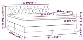 Κρεβάτι Boxspring με Στρώμα &amp; LED Μπλε 160x200 εκ. Υφασμάτινο - Μπλε