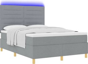 vidaXL LED Κρεβάτι με βάθρο Ανοιχτό γκρι 140 x 190 cm ύφασμα
