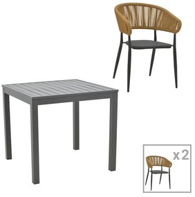 Τραπεζαρία Kliton-Raven σετ 3τεμ αλουμίνιο σε ανθρακί απόχρωση 80x80x74εκ 80x80x74 εκ.