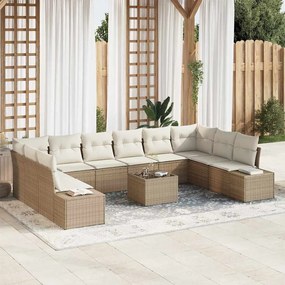 vidaXL Σετ Καναπέ Κήπου με μαξιλάρι 11 pcs Μπεζ Πολυ ράταν
