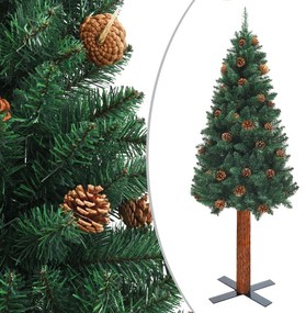 vidaXL Χριστουγεννιάτικο Δέντρο Slim Πράσινο 180 εκ. Ξύλο/Κουκουνάρια