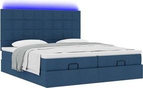 vidaXL Οθωμανικό κρεβάτι με στρώματα &amp; LEDs Μπλε 180x200cm ύφασμα