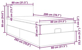 Οθωμανικό κρεβάτι με στρώμα Σκούρο γκρι 80x200cm ύφασμα - Γκρι