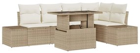 vidaXL Σετ Καναπέ Κήπου με μαξιλάρι 6 pcs Μπεζ Πολυ ράταν