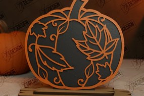 Σετ των 2 Intra απο ξύλο plywood  Χρώμα wenge 3mm-4mm πάχος - Floral κολοκύθα | Στολίδια κολοκύθας | CNC Δίασταση 6x6 cm INTRAFABR-112211852