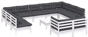 vidaXL Σαλόνι Κήπου Σετ 12 Τεμ. Λευκό Μασίφ Ξύλο Πεύκου &amp; Μαξιλάρια