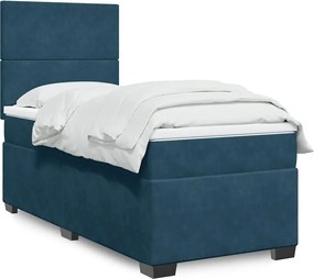 vidaXL Κρεβάτι Boxspring με Στρώμα Μπλε 80 x 200 εκ. Βελούδινο