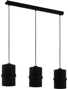 Φωτιστικό Οροφής - Ράγα Paraguaio 390034 85x15x150cm 3xE27 28W Black Eglo Steel,Fabric,Glass