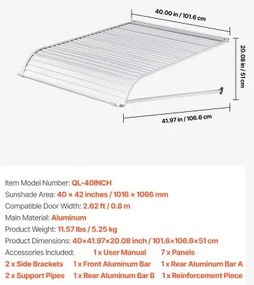 VEVOR Window Awning Door Canopy 40x42 in Aluminum Alloy Front Door Awnings