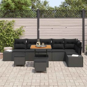 vidaXL Σετ Καναπέ Κήπου με μαξιλάρι 9 pcs Μαύρο Πολυ ράταν