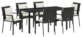 vidaXL Σέτ φαγητού για κήπο με μαξιλάρι 7 pcs Μαύρο Πολυ ράταν