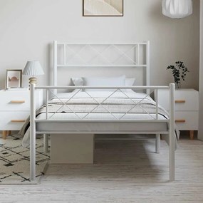 vidaXL Πλαίσιο Κρεβατιού με Κεφαλάρι&amp;Ποδαρικό Λευκό 100x190εκ. Μέταλλο