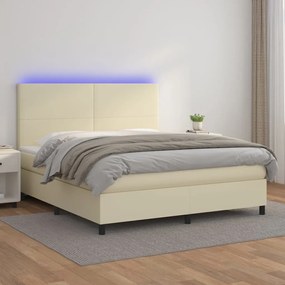 vidaXL Κρεβάτι Boxspring με Στρώμα &amp; LED Κρεμ 180x200 εκ. Συνθ. Δέρμα