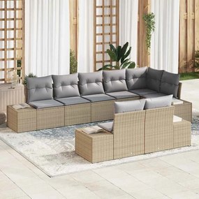 vidaXL Σετ Καναπέ Κήπου 8 pcs Μπέζ και Ανοιχτό Γκρι Πολυ ράταν