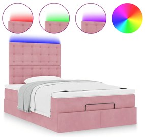 vidaXL Οθωμανικό κρεβάτι με στρώματα & LEDs Ροζ 120x200cm Velvet