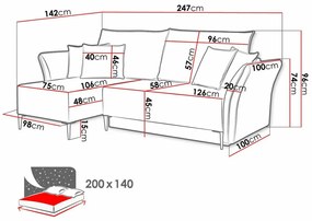Γωνιακός Καναπές Providence 146, Λειτουργία ύπνου, Αποθηκευτικός χώρος, 247x142x96cm, 123 kg, Πόδια: Μέταλλο | Epipla1.gr