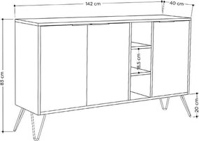 Μπουφές Clara pakoworld χρώμα light oak-ανθρακί 142x35.5x82εκ