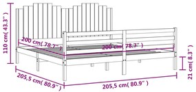 Πλαίσιο Κρεβατιού με Κεφαλάρι Μαύρο 200x200 εκ. Μασίφ Ξύλο - Μαύρο