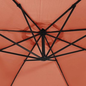 Ομπρέλα Κρεμαστή Τερακότα με Ατσάλινο Ιστό και Φωτισμό LED - Πορτοκαλί