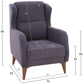 Πολυθρόνα - Μπερζέρα HAYES C9135.01 Γκρί Βελούδο 70x83x96 εκ. 70x83x96 εκ.