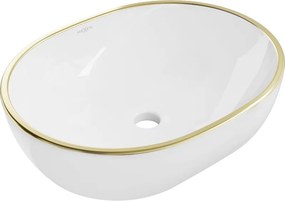 Mexen Viki νιπτήρας επιτραπέζιος 48 x 35 cm, λευκός/χρυσό χείλος - 21054805