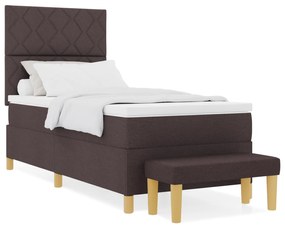 vidaXL Κρεβάτι Box Spring από  με Στρώμα και Πάγκο Σκοτεινών Καφέ 90x200 εκ Υφάσματος