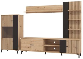 Κέντρο Ψυχαγωγίας - Σύνθεση Avignon Artisan Oak - Artisan Oak με Μαύρες Γραμμές - Μαύρο 263x40x167 εκ.