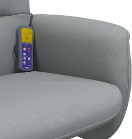 vidaXL Πολυθρόνα Μασάζ Ανακλινόμενη με Υποπόδιο Αν. Γκρι Υφασμάτινη