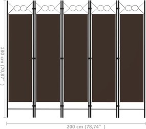 vidaXL Διαχωριστικό Δωματίου με 5 Πάνελ Καφέ 200 x 180 εκ.