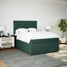 vidaXL Κρεβάτι Boxspring με Στρώμα Σκούρο Πράσινο 140x190εκ. Βελούδινο
