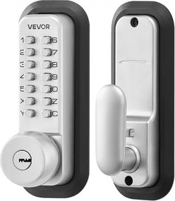 VEVOR Mechanical Keyless Entry Door Lock, 2.0 Code Upgrade, 4-7 Digits Code, Single-Sided Push Button Combination Mechanical Keypad Door Knob, Auto Locking, for Garden Gates, Indoor or Outdoor, Silver