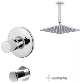 Eurorama RES PRO Μίκτης εντοιχισμού & εκτροπέας περιστροφικός 3 εξόδων & Κεφαλή Ντους 30εκ με μπράτσο οροφής Chrome