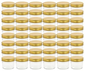 vidaXL Βάζα Μαρμελάδας 48 τεμ. 110 ml Γυάλινα με Χρυσά Καπάκια