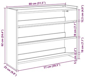 Ράφι παπουτσιών καφέ δρυς 80x25x62 cm Κατασκευασμένο ξύλο - Καφέ