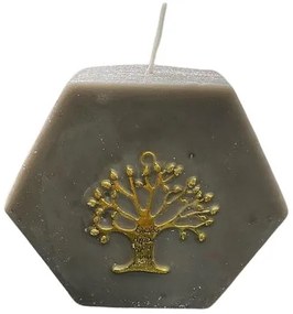 Κερί Αρωματικό Πολύγωνο Με Μεταλλικό Δέντρο Ζωής Γκρι-Χρυσό 10x3x9εκ. 24117