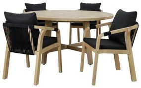 Dining table Spice 5pcs solid acacia wood-black fabric 150x150x75 εκ.