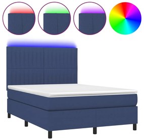 vidaXL Κρεβάτι Boxspring με Στρώμα &amp; LED Μπλε 140x200 εκ. Υφασμάτινο