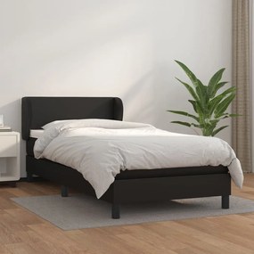 Κρεβάτι Boxspring με Στρώμα Μαύρο 90x200εκ. από Συνθετικό Δέρμα - Μαύρο