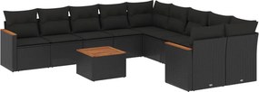 vidaXL Patio Sofa Set 10-θέσια Black