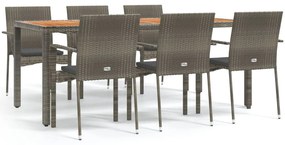vidaXL Σετ Τραπεζαρίας Κήπου 7 τεμ. Γκρι Συνθ. Ρατάν με Μαξιλάρια