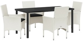 vidaXL Σετ Κήπου 5 Τεμαχίων με Μαξιλάρια Λευκό Πολυ Ράττανα
