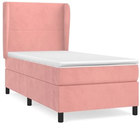 vidaXL Κρεβάτι Boxspring με Στρώμα Ροζ 80 x 200 εκ. Βελούδινο