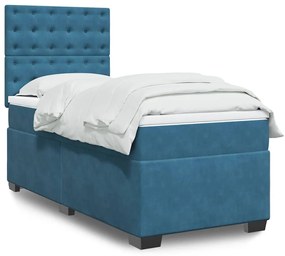 vidaXL Κρεβάτι Boxspring με Στρώμα Μπλε 90x200 εκ. Βελούδινο