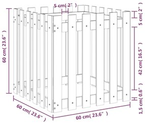 Ζαρντινιέρα με Σχέδιο Φράχτη Λευκή 60 x 60 x 60 εκ. Μασίφ Πεύκο - Λευκό