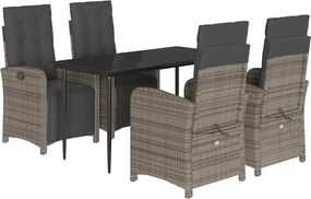 vidaXL Σετ Τραπεζαρίας Κήπου 5 τεμ. Γκρι Συνθ. Ρατάν με Μαξιλάρια