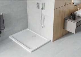 Mexen Flat ορθογώνιος επίπεδος ντουζιέρα 120 x 100 cm, λευκός, σιφώνιο χρωμίου