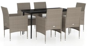 vidaXL Σετ Τραπεζαρίας Κήπου 7 Τεμαχίων Μπεζ και Μαύρο με Μαξιλάρια