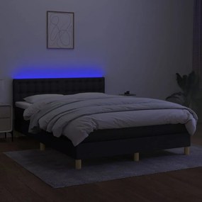 Κρεβάτι Boxspring με Στρώμα &amp; LED Μαύρο 140x200 εκ. Υφασμάτινο - Μαύρο