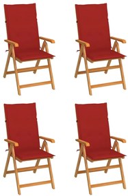 vidaXL Καρέκλες Κήπου 4 τεμ. από Μασίφ Ξύλο Teak με Κόκκινα Μαξιλάρια